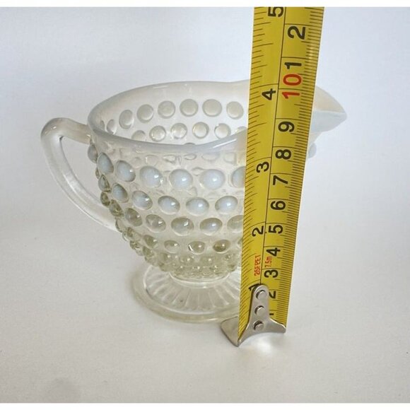 Fenton Moonstone Opalescent Creamer Mini Pitcher Hobnail Glass Vintage - Picture 4 of 7
